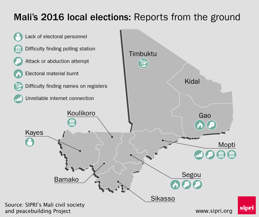 Map showing local reports from Mali's elections