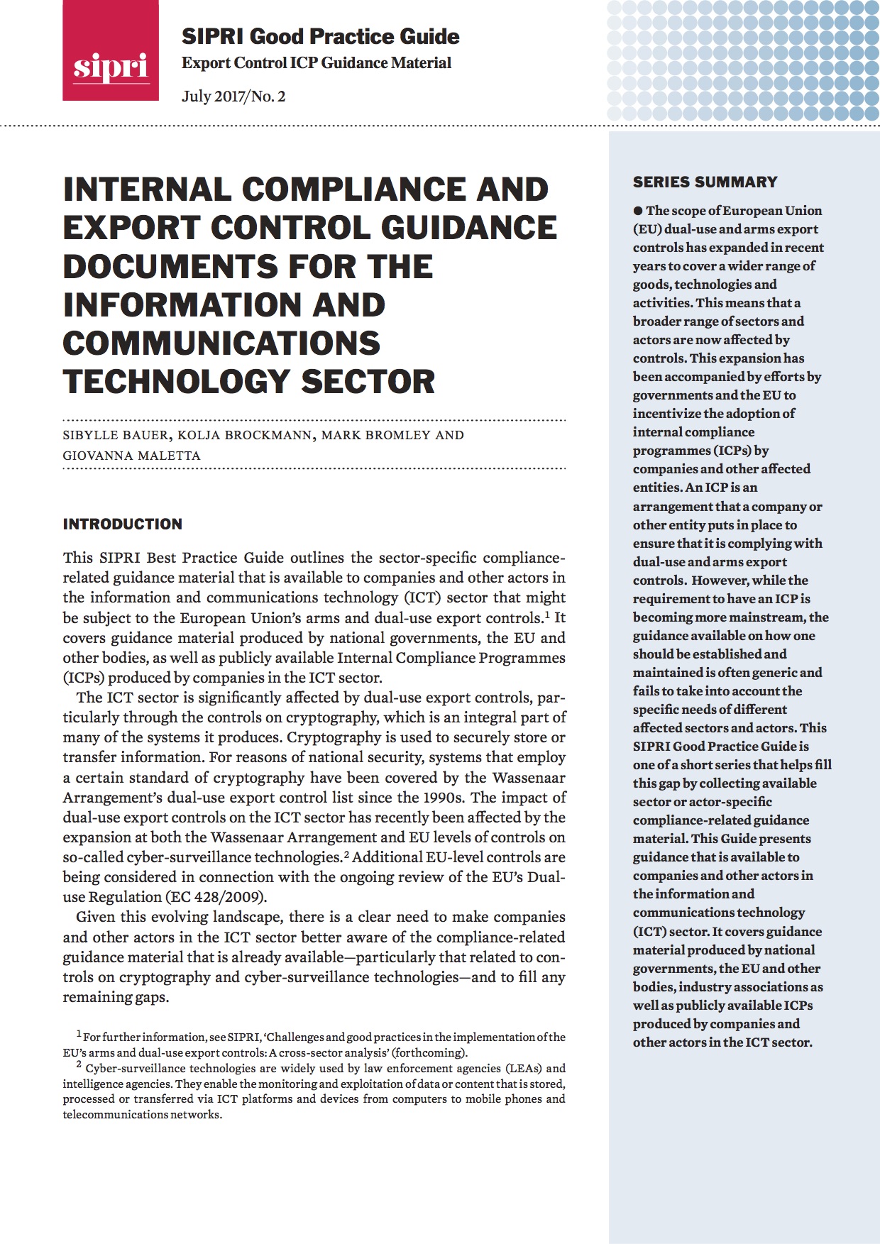 Internal compliance and export control guidance documents for the ...