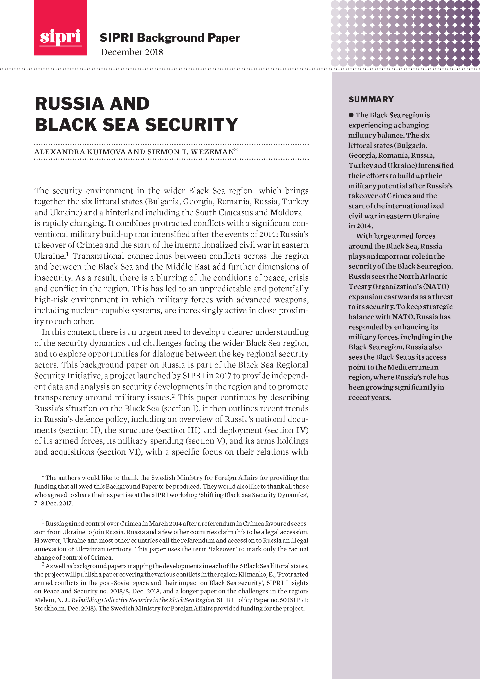 Russia and Black Sea Security | SIPRI