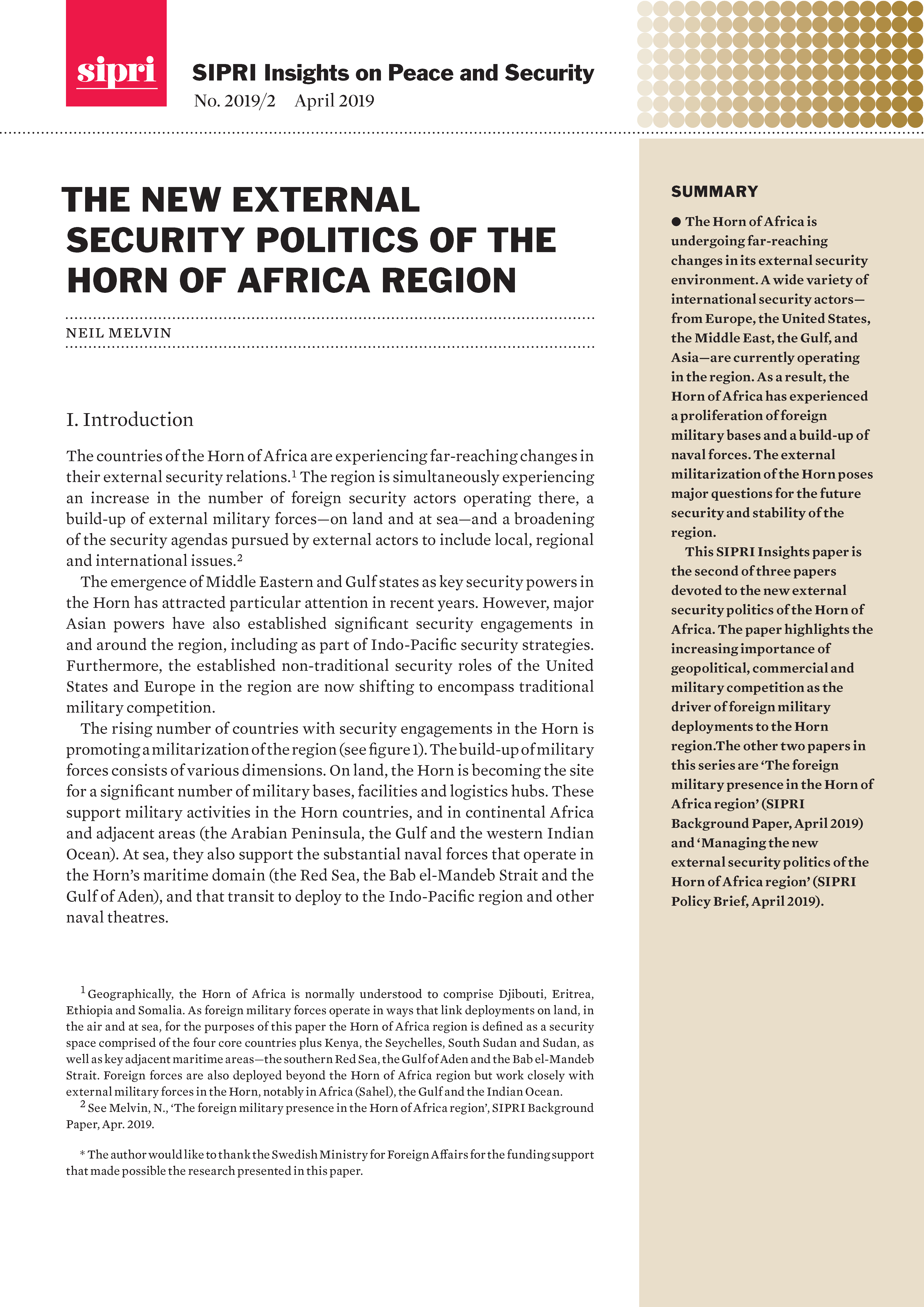 The New External Security Politics of the Horn of Africa Region | SIPRI