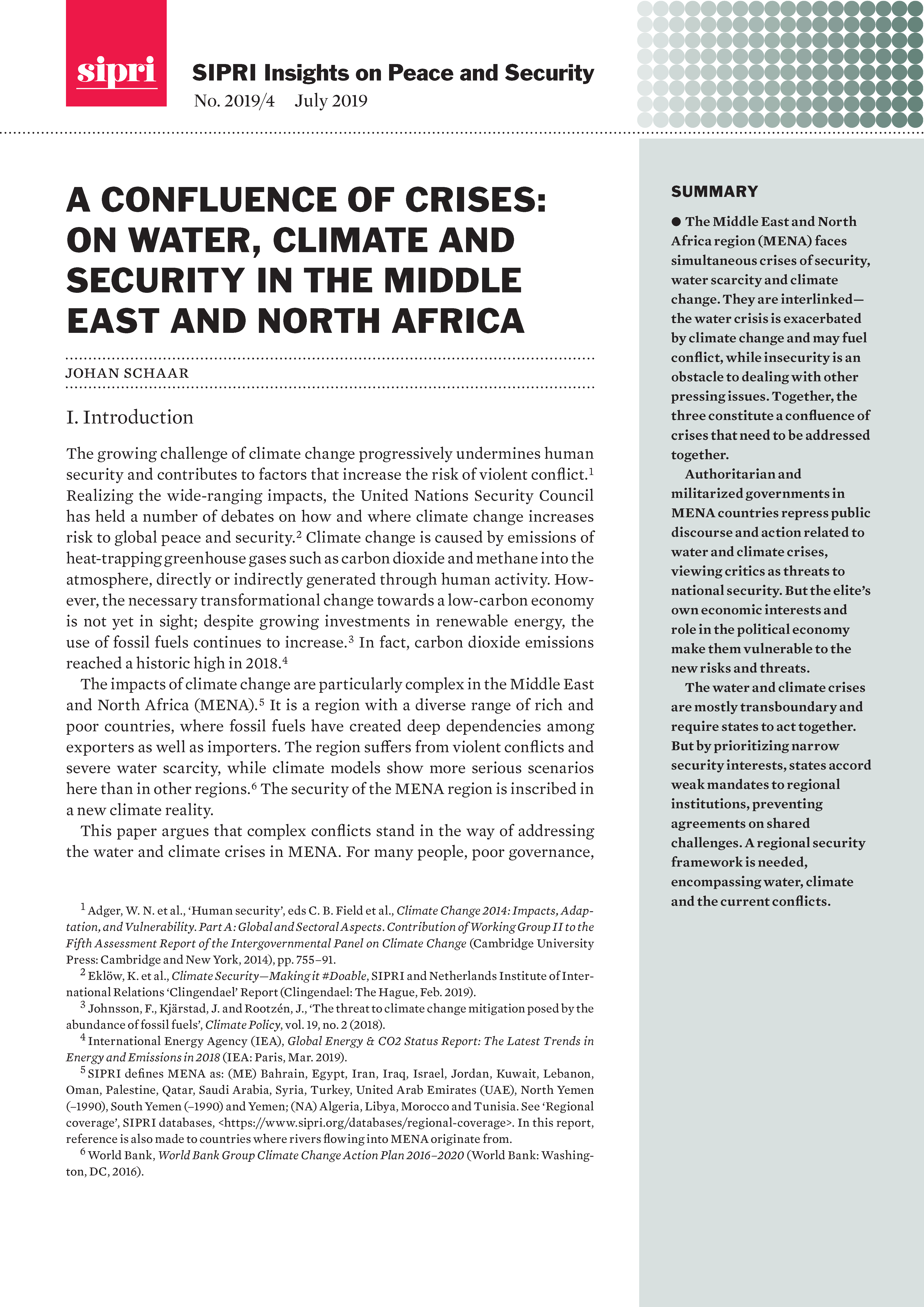 A Confluence of Crises: On Water, Climate and Security in the Middle ...