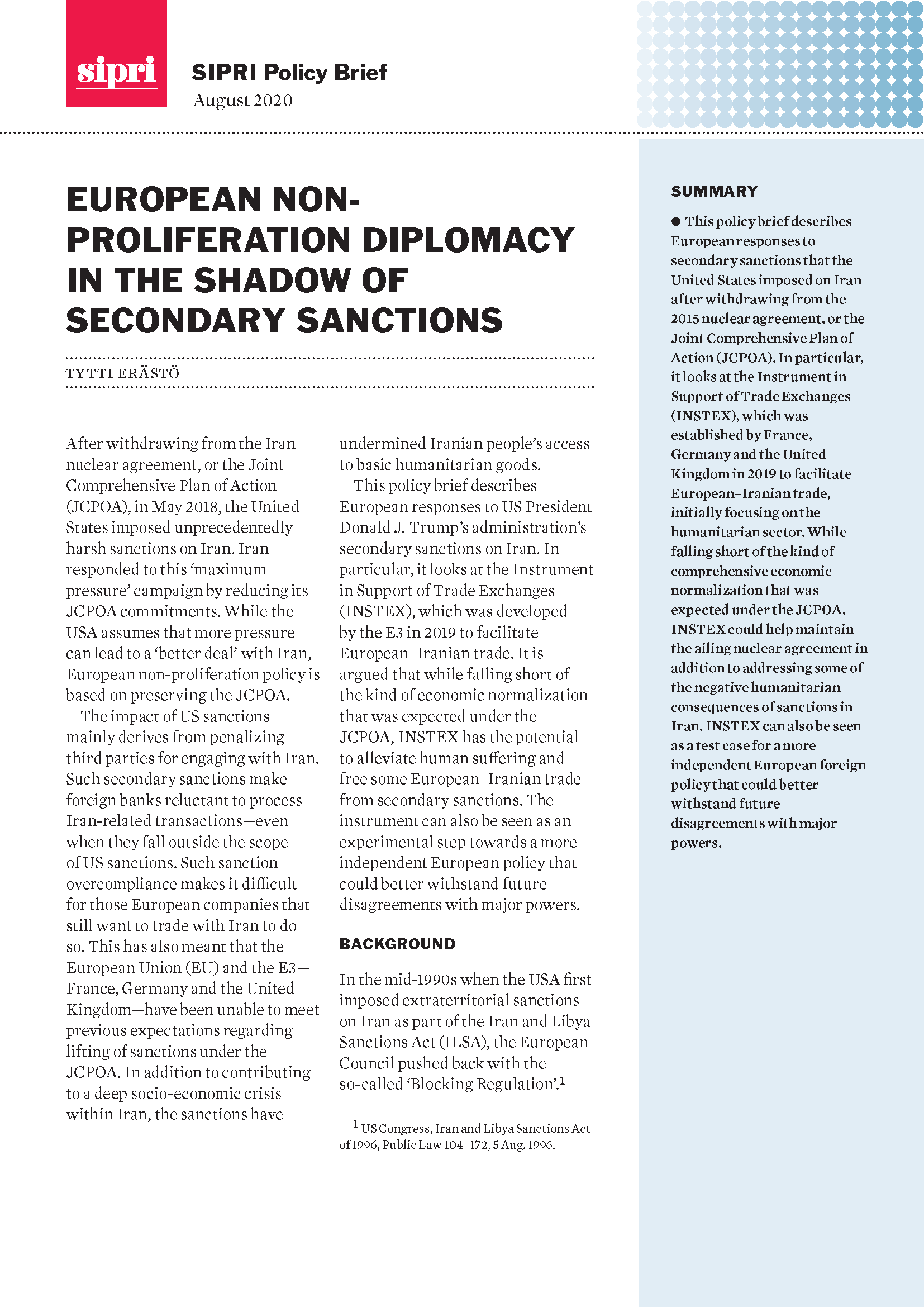 European Non-proliferation Diplomacy in the Shadow of Secondary