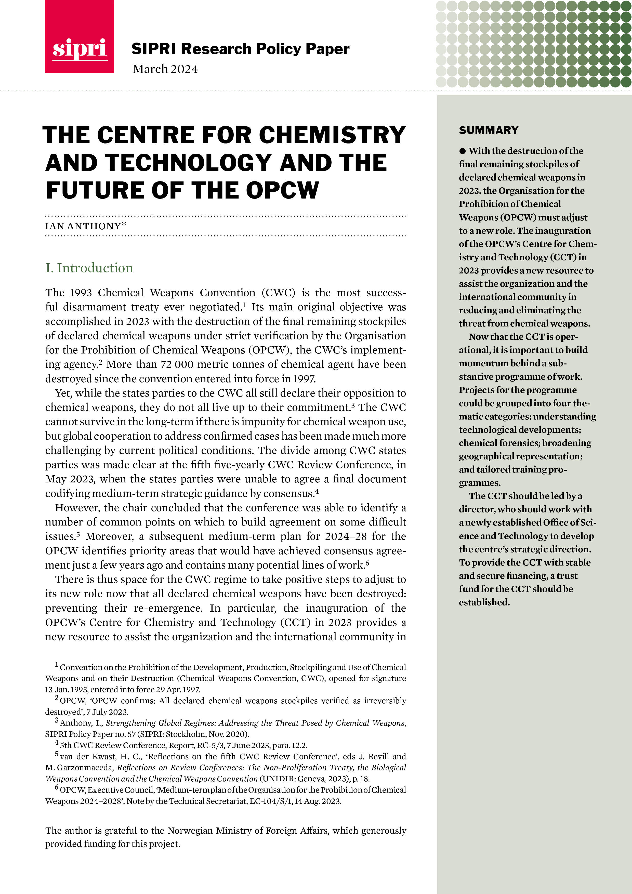 Proposed Revision: The Central Role of Chemistry and Technology in Shaping the Future of the OPCW