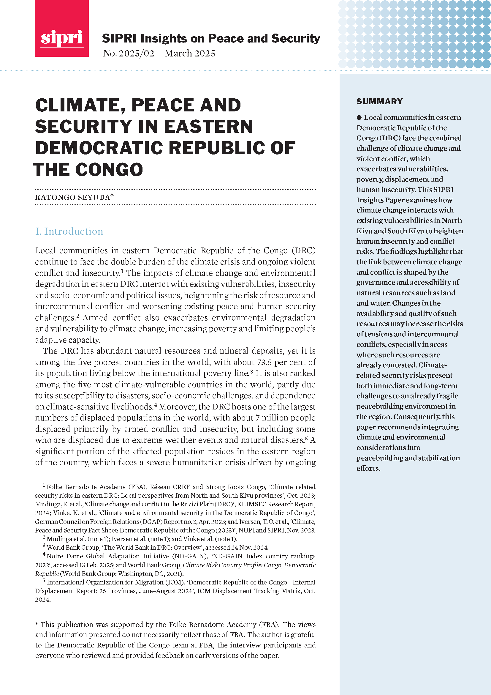 Climate, Peace and Security in Eastern Democratic Republic of the Congo ...
