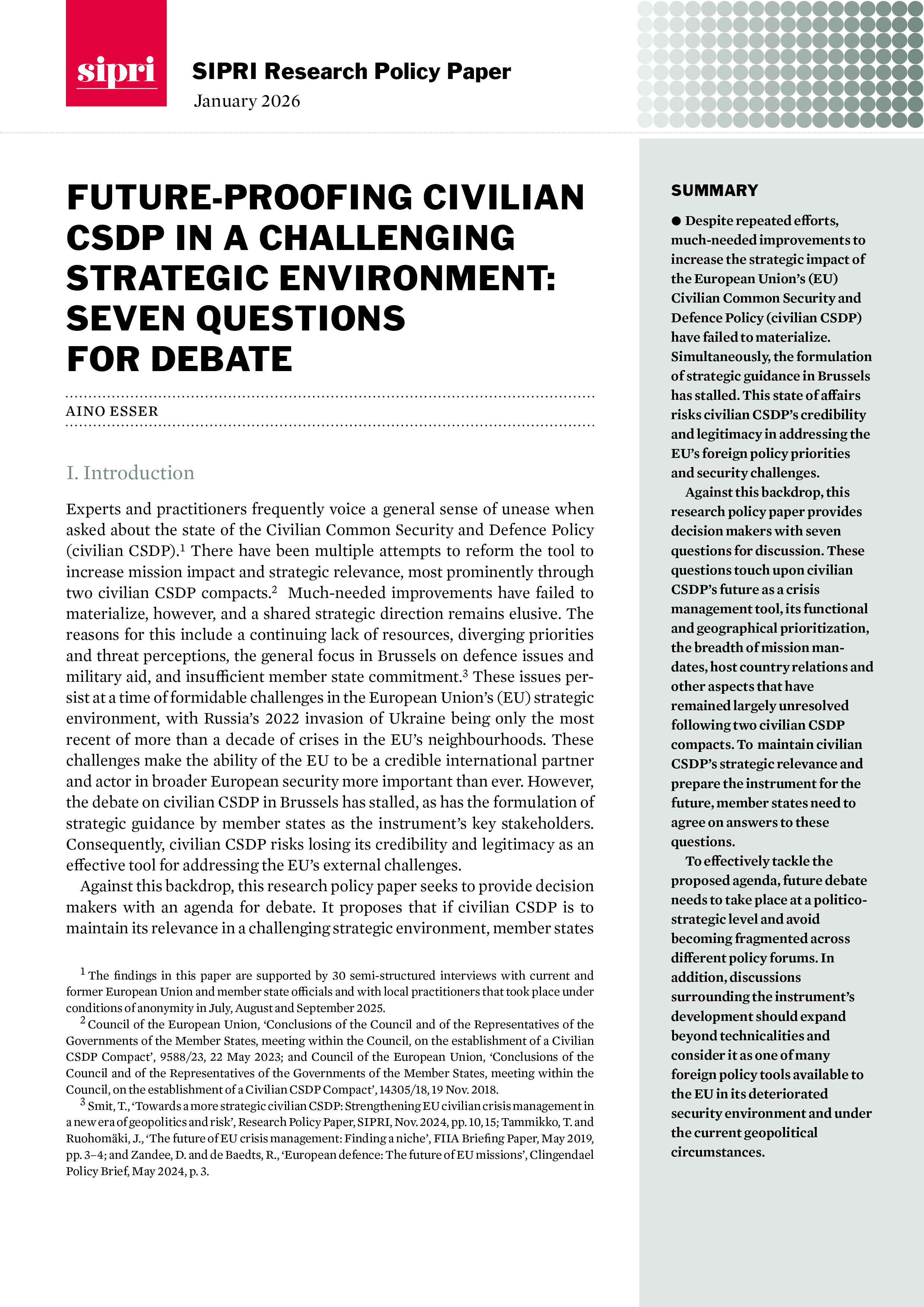 Future-proofing Civilian CSDP in a Challenging Strategic Environment: Seven Questions for Debate