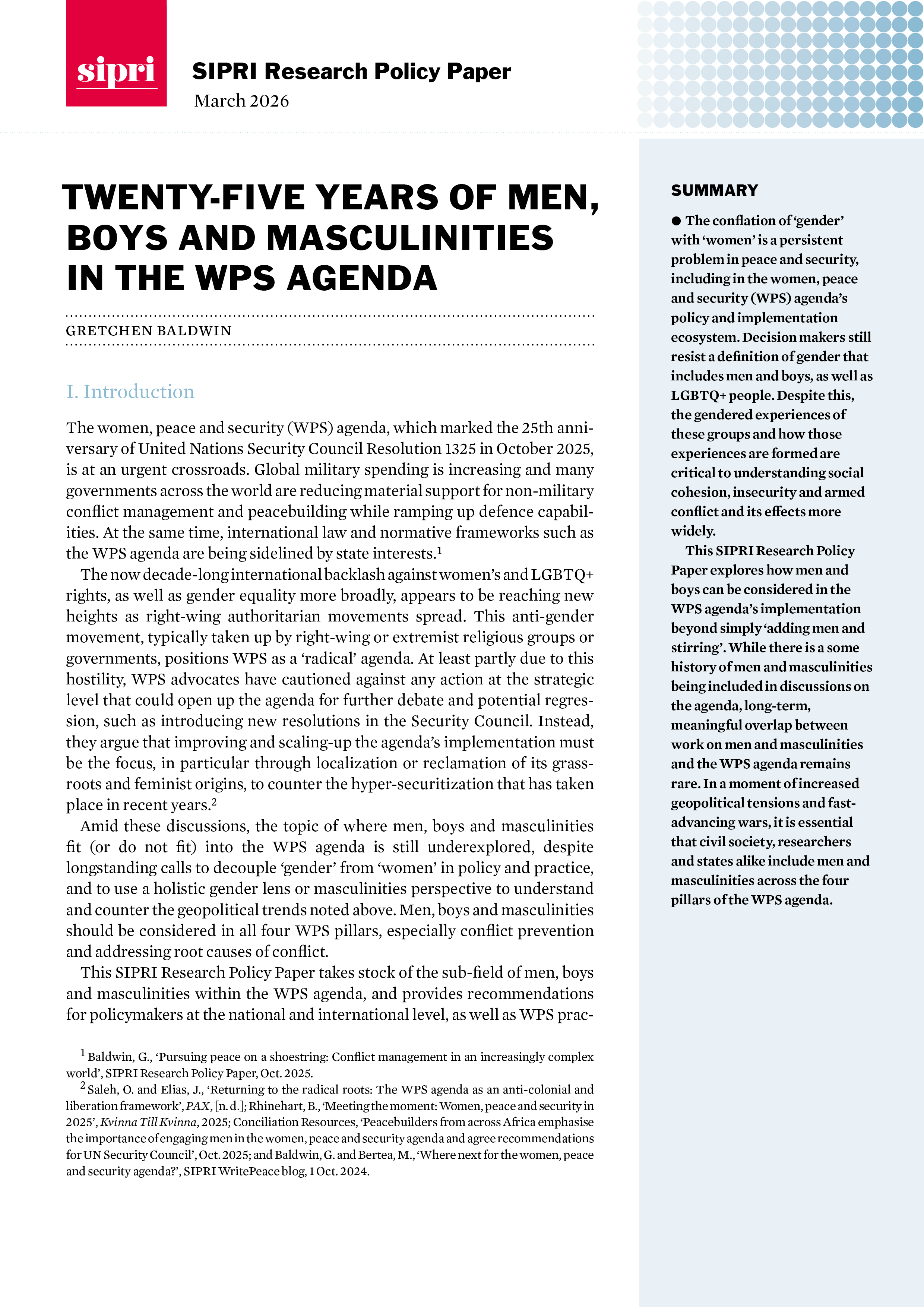 Twenty-five Years of Men, Boys and Masculinities in the WPS Agenda