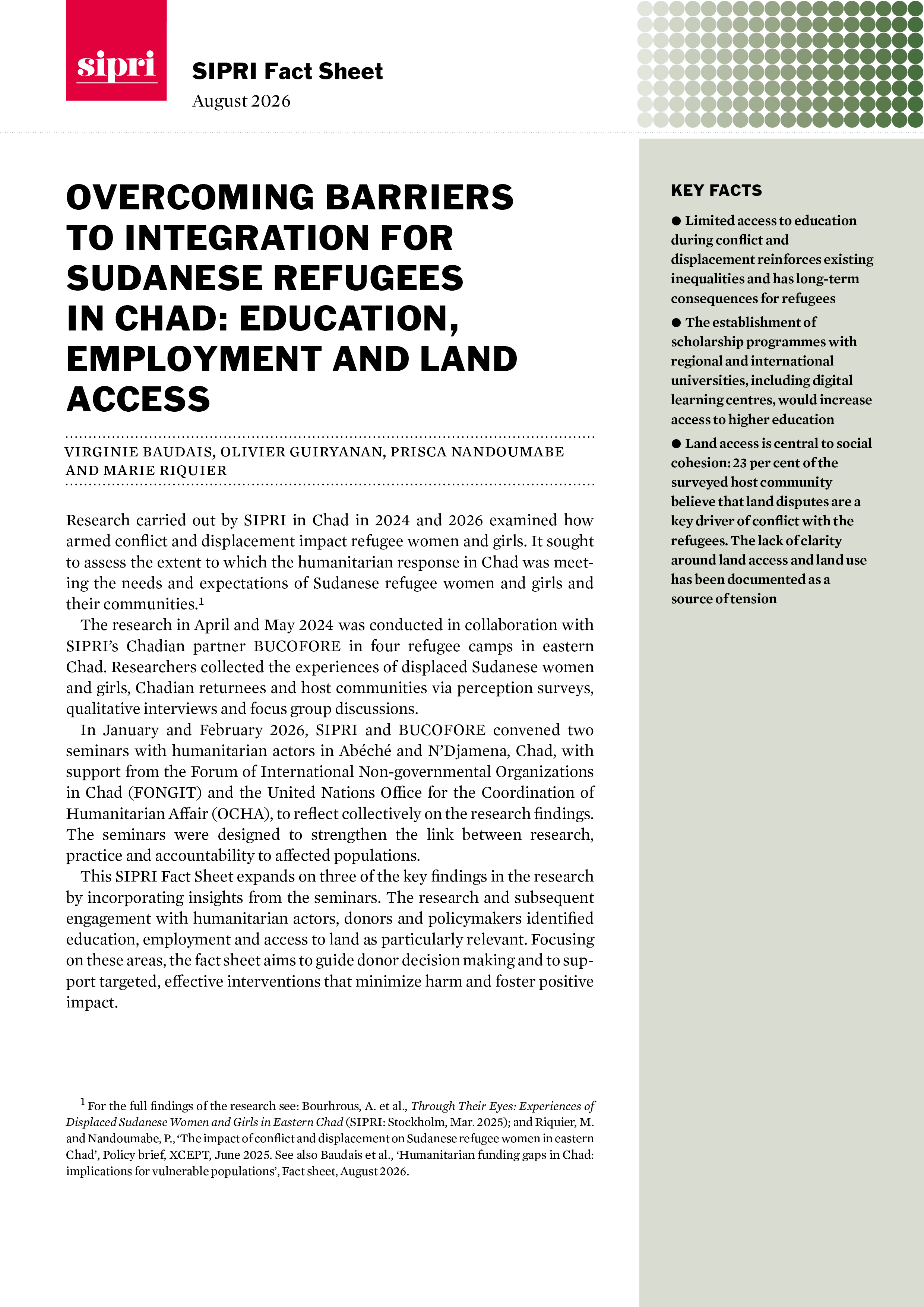 Overcoming Barriers to Integration for Sudanese Refugees in Chad: Education, Employment and Land Access