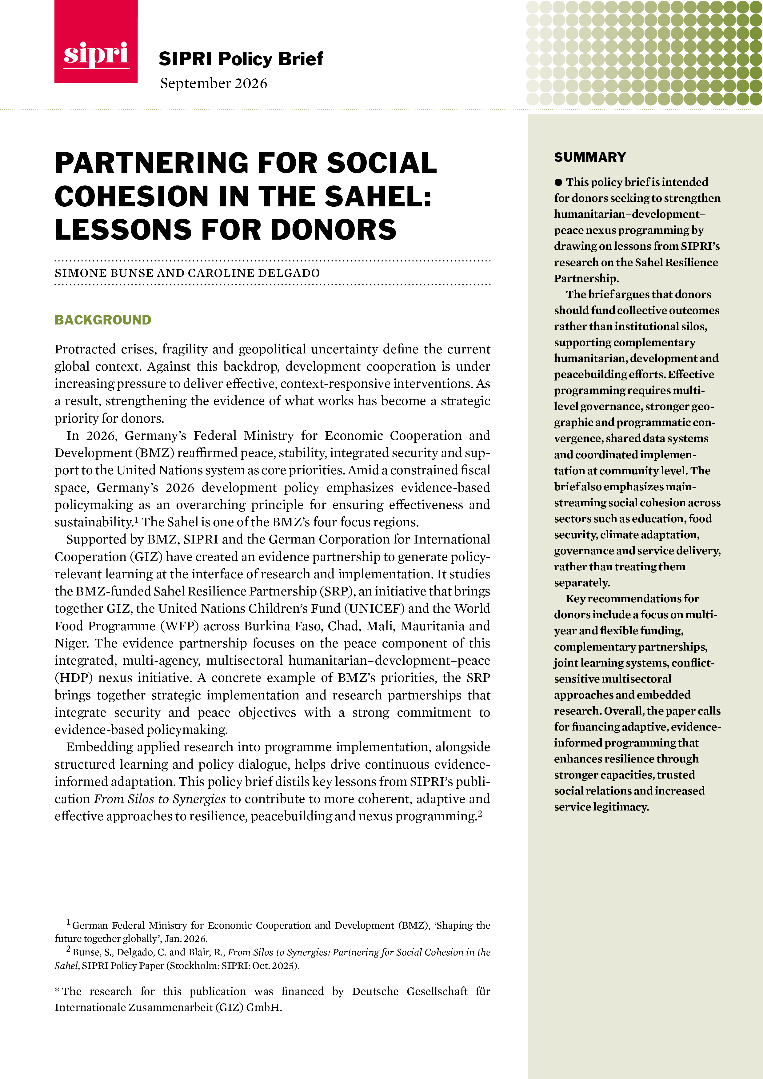 Partnering for Social Cohesion in the Sahel: Lessons for Donors