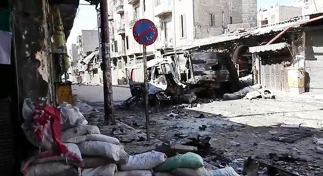Bombed vehicles in Aleppo, Syria.