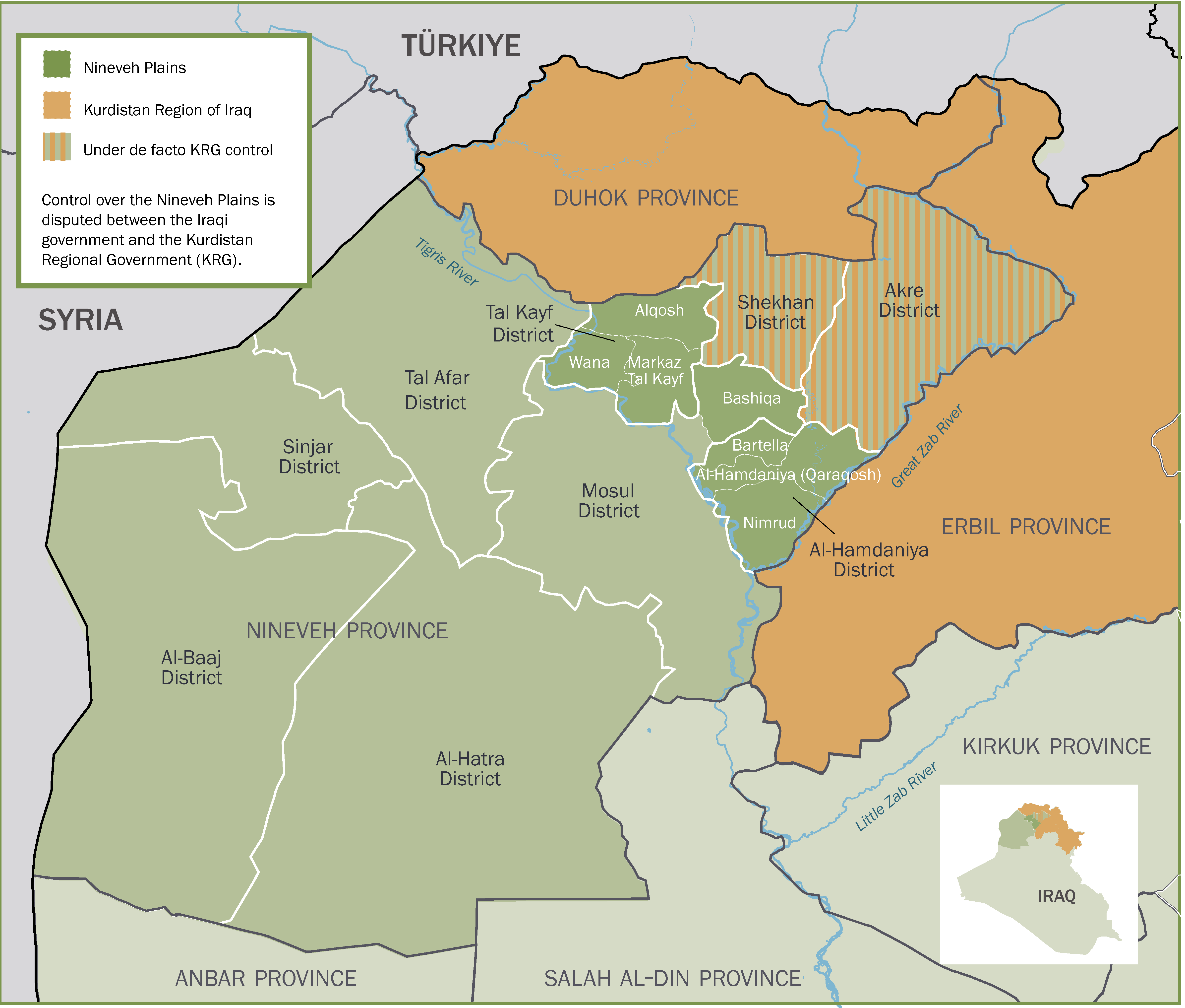 Map of Nineveh province and the Nineveh Plains