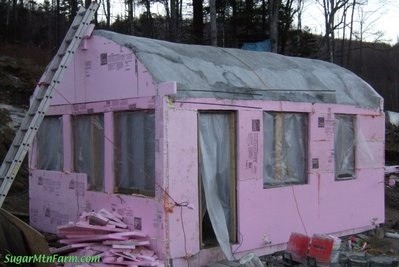 American building during insulation