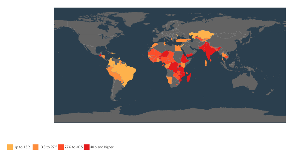 Map of countries with high stunted growth among children