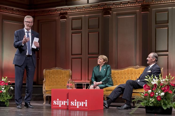 Dan Smith, Director of SIPRI, HE Michelle Bachelet, United Nations High Commissioner for Human Rights and Ambassador Jan Eliasson, Chair of the SIPRI Governing Board