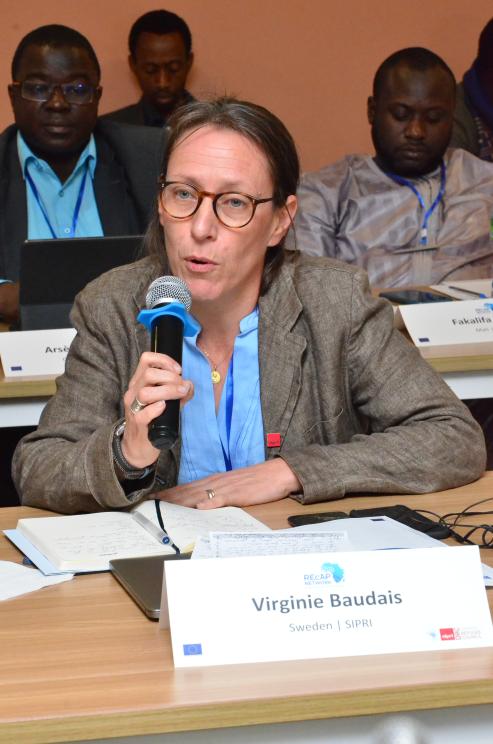 Dr Virginie Baudais, Senior Researcher and Director of SIPRI’s Sahel and West Africa Programme, speaking during the launch. Photo: REcAP