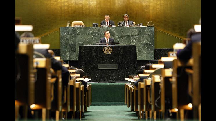 United Nations Secretary-General Ban Ki-moon speaks at the 2010 High-level Review Conference of the Parties to the Treaty on the Non-Proliferation of Nuclear Weapons (NPT). Photo: UN Photo/Mark Garten