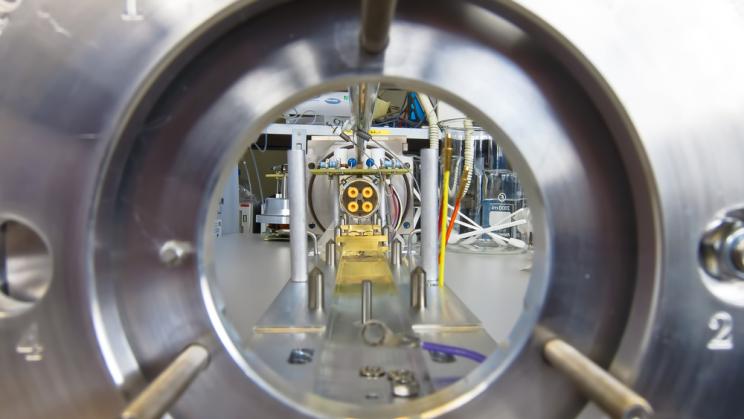 Inside the flight tube of a mass spectrometer, an instrument used in nucler forensics