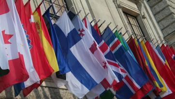 A line of OSCE participating state flags