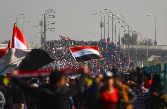 Iraqi university students protesting against the government, 2020. Photo: Mohsin/Shutterstock