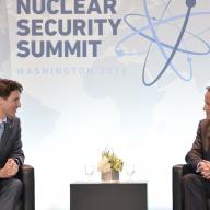 David Cameron, Prime Minister of the UK, and Justin Trudeau, Prime Minister of Canada, at the Nuclear Security Summit in Washington DC, 2016. Photo: Georgina Coupe.