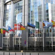European flags outside the European Parliament