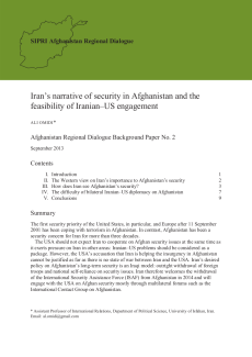 Cover of 'Iran’s narrative of security in Afghanistan and the feasibility of Iranian–US engagement'