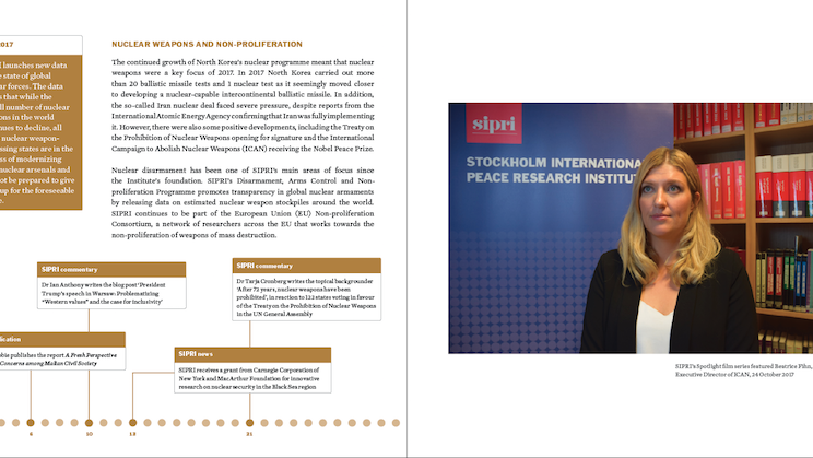 Page from Annual Review 2017, showing SIPRI's work on nuclear weapons and non-proliferation