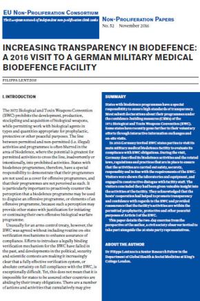 Increasing Transparency in Biodefence: A 2016 Visit to a German Military Medical Biodefence Facility